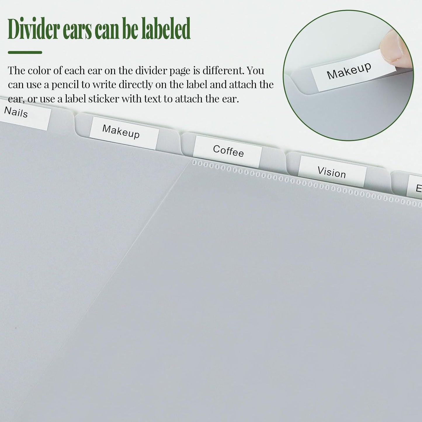 Koqye 5 Tab Dividers for 3 Ring Binder with Pockets, Plastic, Letter Size, Grey