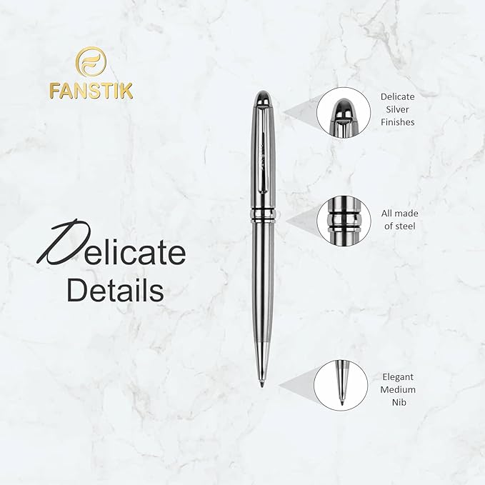 Customized BallPoint pen with name (MADE IN USA), stainless steel, Silver, luxury engraved pen personalized for men and for women. (BallPoint Silver)