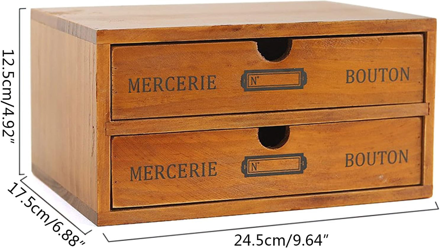 Vintage Drawer Wooden Drawers Organizer, 16-Drawer Desktop Organizer With Drawers, Iron Label Holders, Brown, For Store Cosmetics, Files, Books, Letters, Papers, Magazines (2-Drawer)