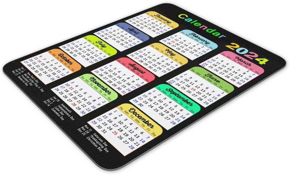 Calendar Mouse Pad, Gaming Mouse Mat with Custom Design, Non-Slip Rubber Base MousePads for Office Home Laptop Travel, 9.5"x7.9"x0.12" Inch (2024 Color Calendar Vertical)
