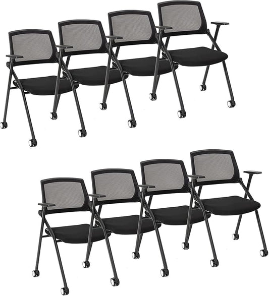 8 Pack Executive Office Chairs with Caster Adjustable Armrest Ergonomic Mid-Back Breathable Mesh Foldable Conference Reception Chair Set for Home School Waiting Room