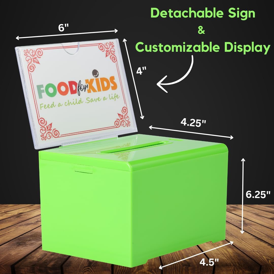 Adir Suggestion Box with Slot and Lock – Acrylic Donation Box for Fundraising, Drawing Box for Raffle, Funraiser Box, Tip Box with Lock - 6.25x4.5x 4 Inches voting box with slot and Sign Holder