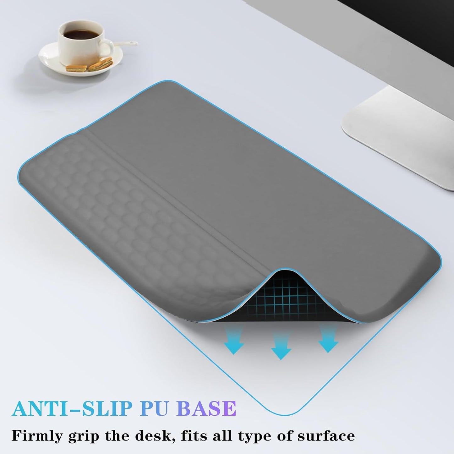 Computer Keyboard Stand with Wrist Rest, Ergonomic Tilted Keyboard Holder - Keyboard Riser with Wrist Pad - Keyboard Tray Support for Office Home - Gray