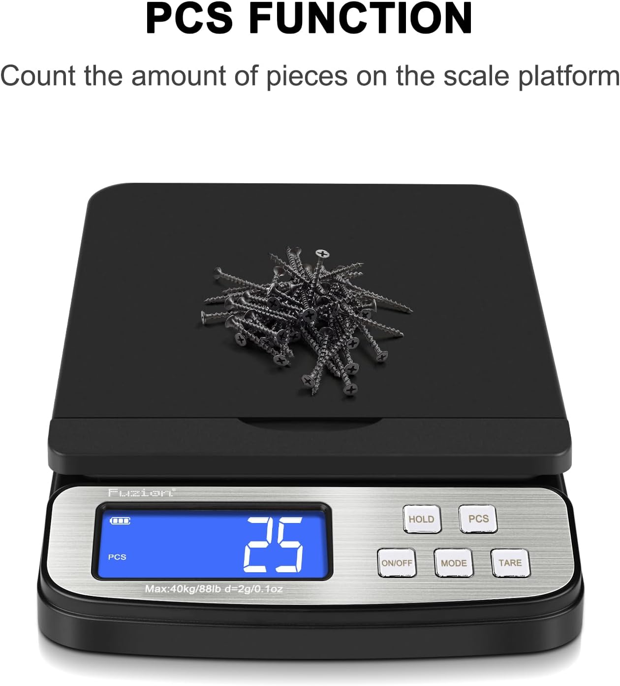 Fuzion Shipping Scale - Digital Postal Scale 88lb x 0.1oz, 5 Units, Hold/Tare/PCS Counting, Easy Calibration, Large LCD, All-in-1 Scale for Packages