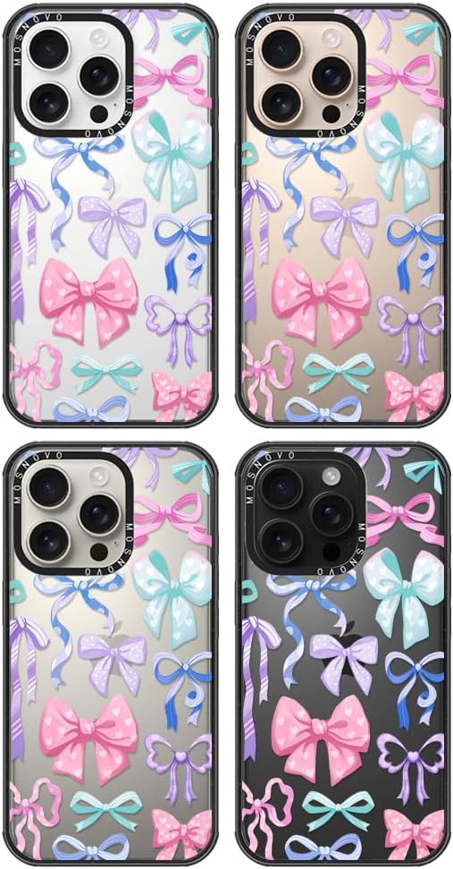 MOSNOVO Case for iPhone 16 Pro, [10ft 4X Military-Grade Drop Protection] Durable & Shockproof Phone Case Cover Design for iPhone 16 Pro - Bows - Clear Black