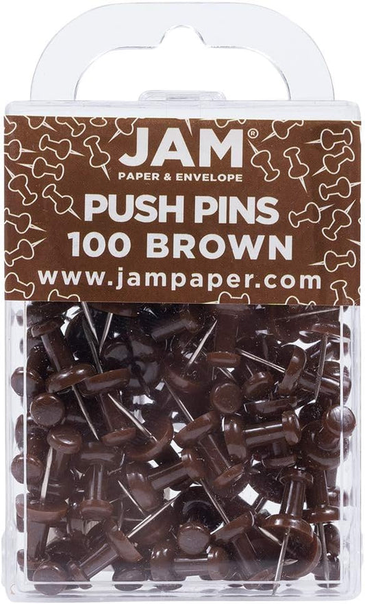 JAM PAPER Colorful Push Pins - Chocolate Brown Pushpins - 100/Pack