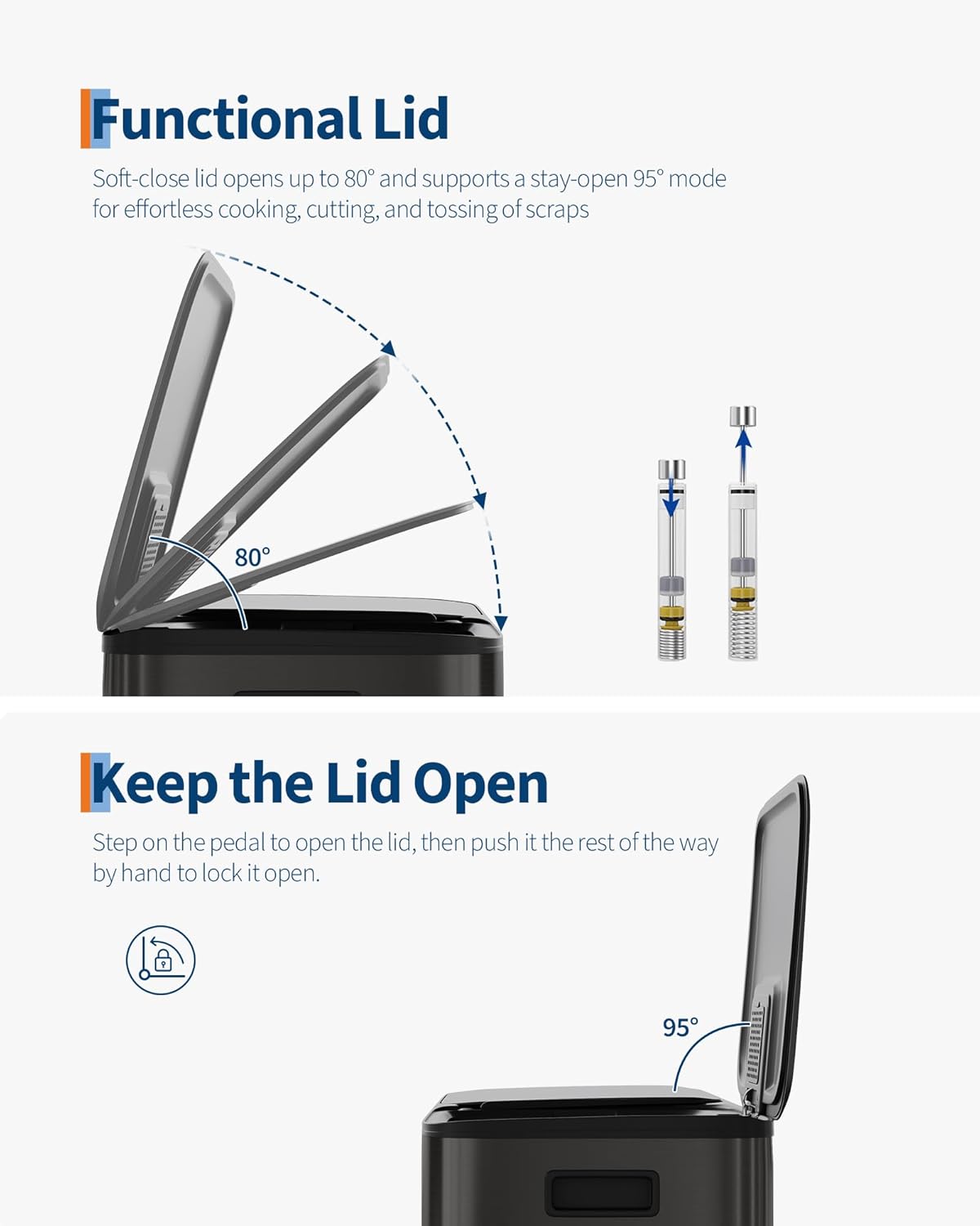 GarveeHome 2 x 10.6 Gallon Stainless Steel Double Trash Can with Lid for Kitchen, Large Dual Trash and Recycle Bin Combo, Step-on Kitchen Metal Garbage Cans, PP Inner Buckets, Liner Rim, Matte Black