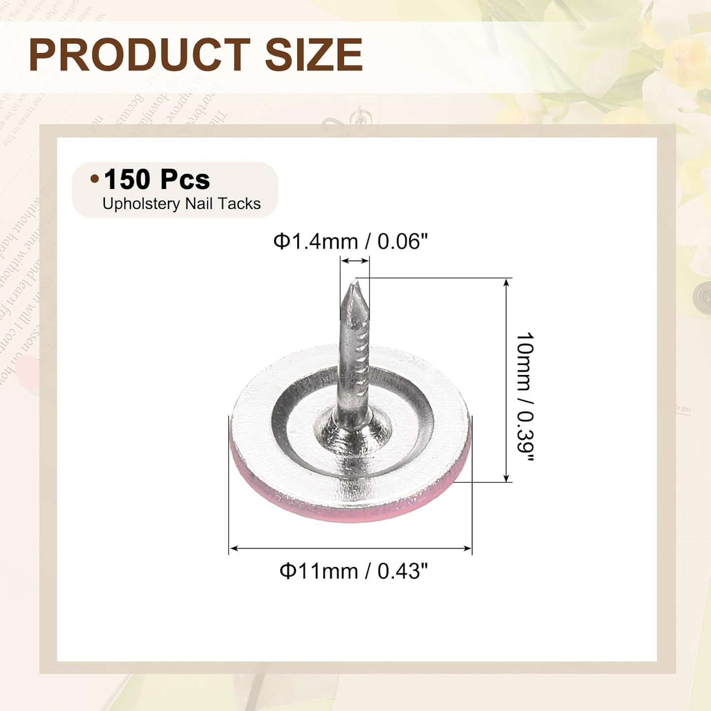 uxcell 150Pcs Upholstery Tacks, 11mmx10mm Flat Head Thumb Tack Decorative Furniture Nails Push Pins for Furniture Sofa Headboards, Pink