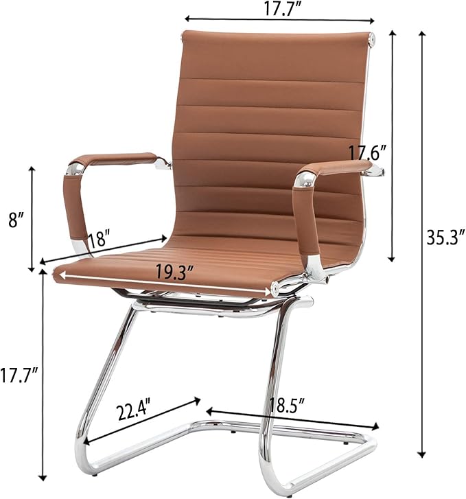 Office Desk Chair Set of 6,No Wheels PU Leather Computer Chairs Mid Back Guest Chairs with Seld Base for School/Reception/Conference/Waiting Room,Cafe