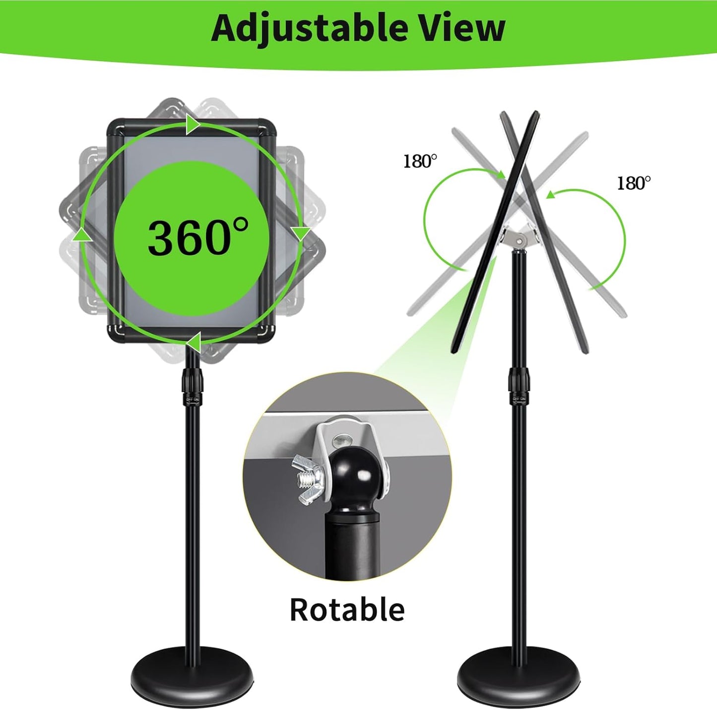 2Packs Adjustable Pedestal Sign Holder Stand 11''x17'', Floor Standing Poster Sign Stand for Vertical/Horizontal View Sign stand,Outdoor/Indoor Standing Sign Holders(Black, Round)