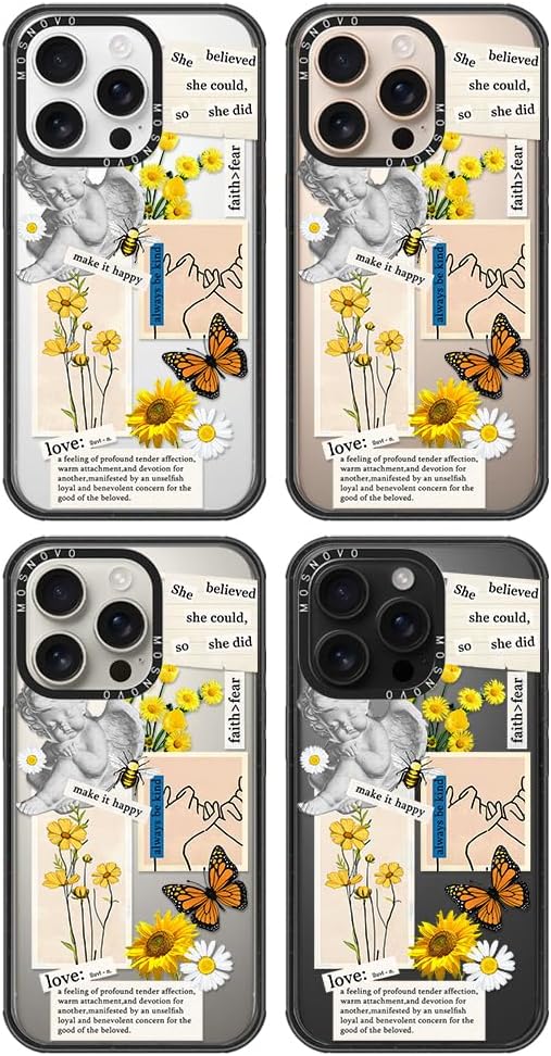 MOSNOVO Case for iPhone 16 Pro, [10ft 4X Military-Grade Drop Protection] Durable & Shockproof Phone Case Cover Design for iPhone 16 Pro - Vintage Collage Art - Clear Black