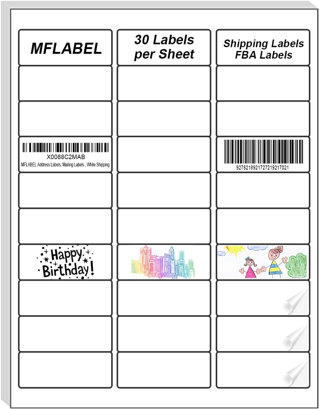 MFLABEL1 x2-5/8Address Mailing Labels, 30-UP White Shipping Label for Inkjet or Laser Printer, 1500 Sticker Label (50 Sheets), 30 Labels per Sheet