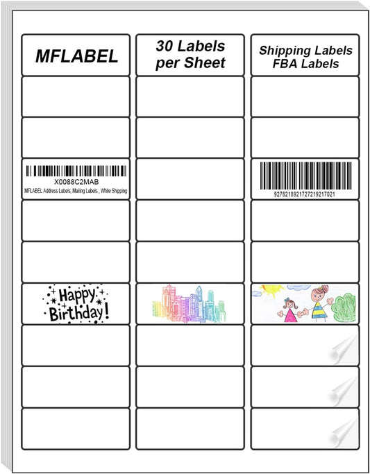 MFLABEL1 x2-5/8Address Mailing Labels, 30-UP White Shipping Label for Inkjet or Laser Printer, 1500 Sticker Label (50 Sheets), 30 Labels per Sheet
