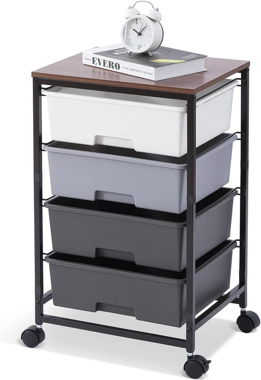 Utility Cart with 4 Drawers,Rolling Storage Cart with Drawers,Light Grey