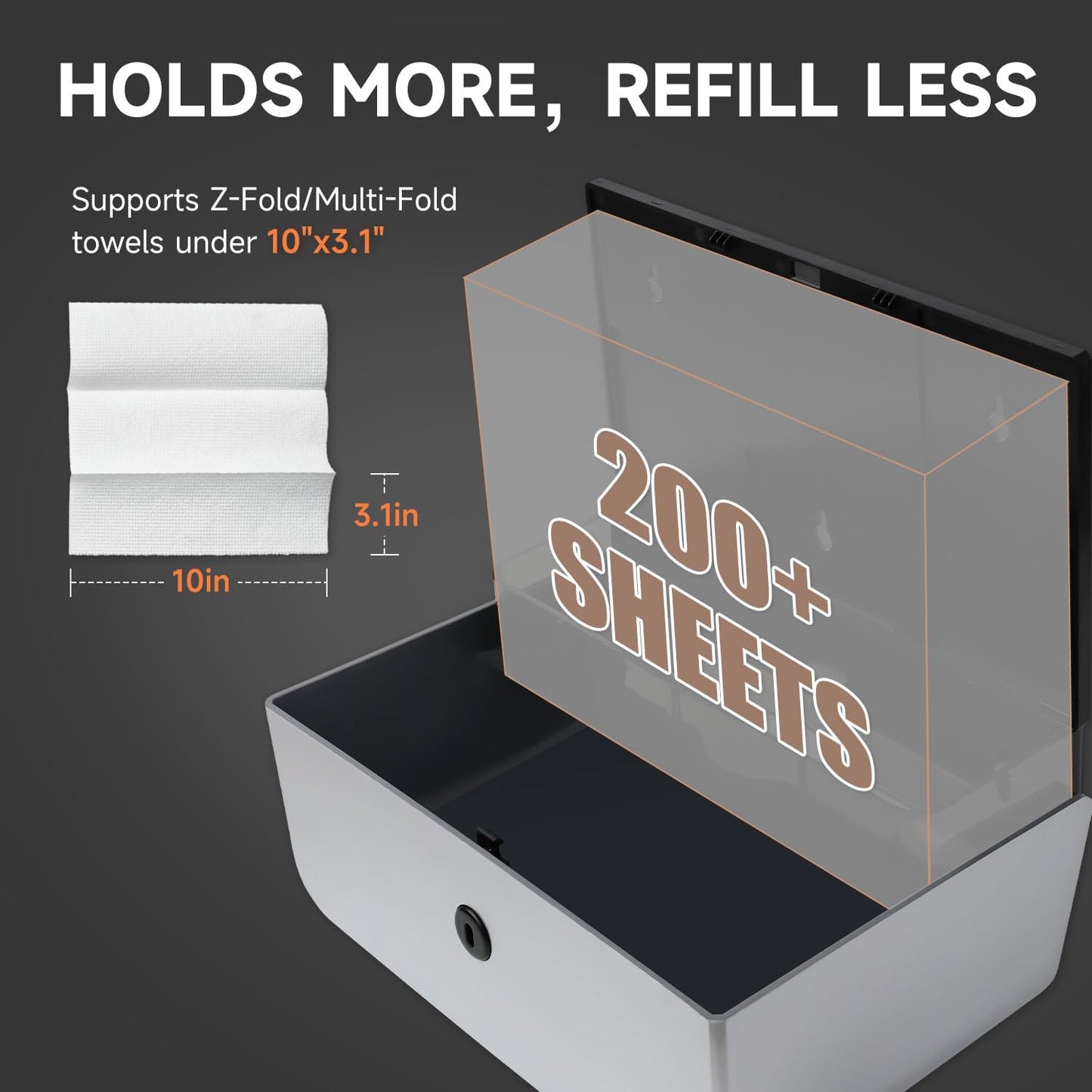 200-Sheet Wall-Mounted Paper Towel Dispenser, Fits Multi-Fold Towels up to 10x3.1 Inches, Perfect for Home & Business (Silver)