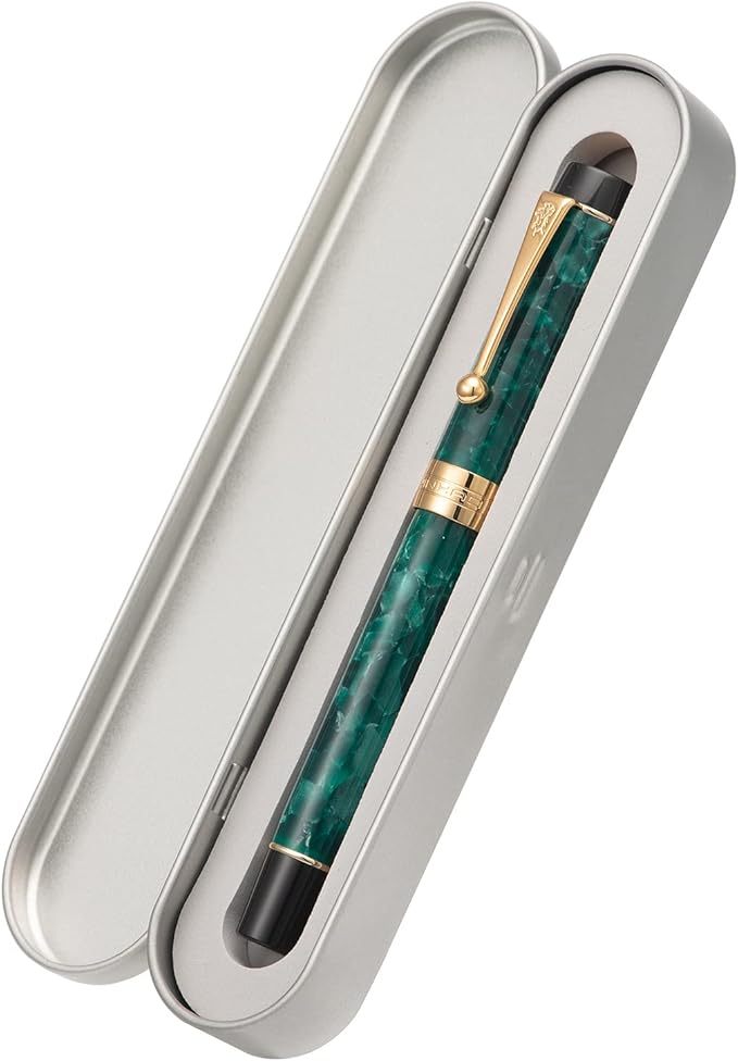 Jinhao 100 Fountain Pen Celluloid Classic Style, #6 Nib Smooth Writing Instrument with Refillable Converter and Pen Case Set