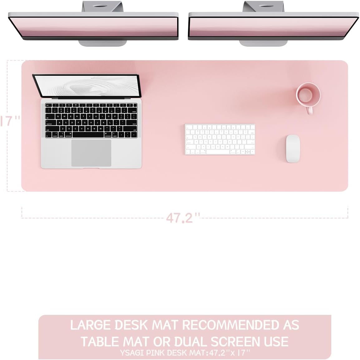 YSAGi Non-Slip Leather Desk Pad Long Size, Waterproof Laptop Computer Desk Keyboard Mat, Table Protector Blotter Mat, Large Mouse Pad for Office/Work/Home/Decor(Pink, 47" x 17")