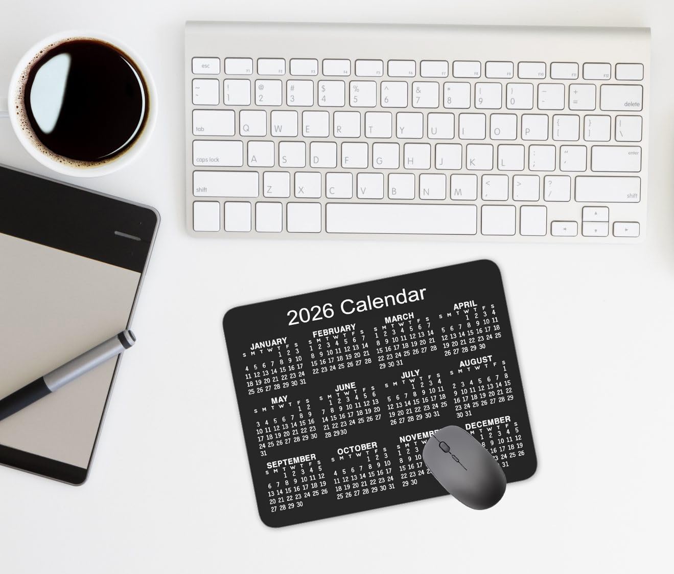 Non-Slip Rubber Mouse Pad， 2026 Calendar Horizontal Version Calendar Black Mouse Mat Mouse Pad Office Gaming Mousemat 9.5 inch x 7.9 inch