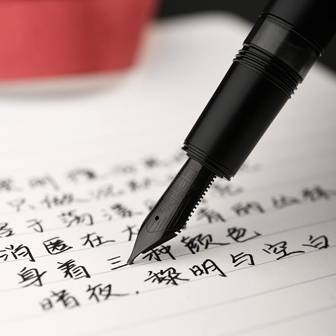 Hongdian N6 Black Metal Resin Piston Fountain Pen, Extra Fine Nib Classic Pen, Includes Metal Box Writing Pen