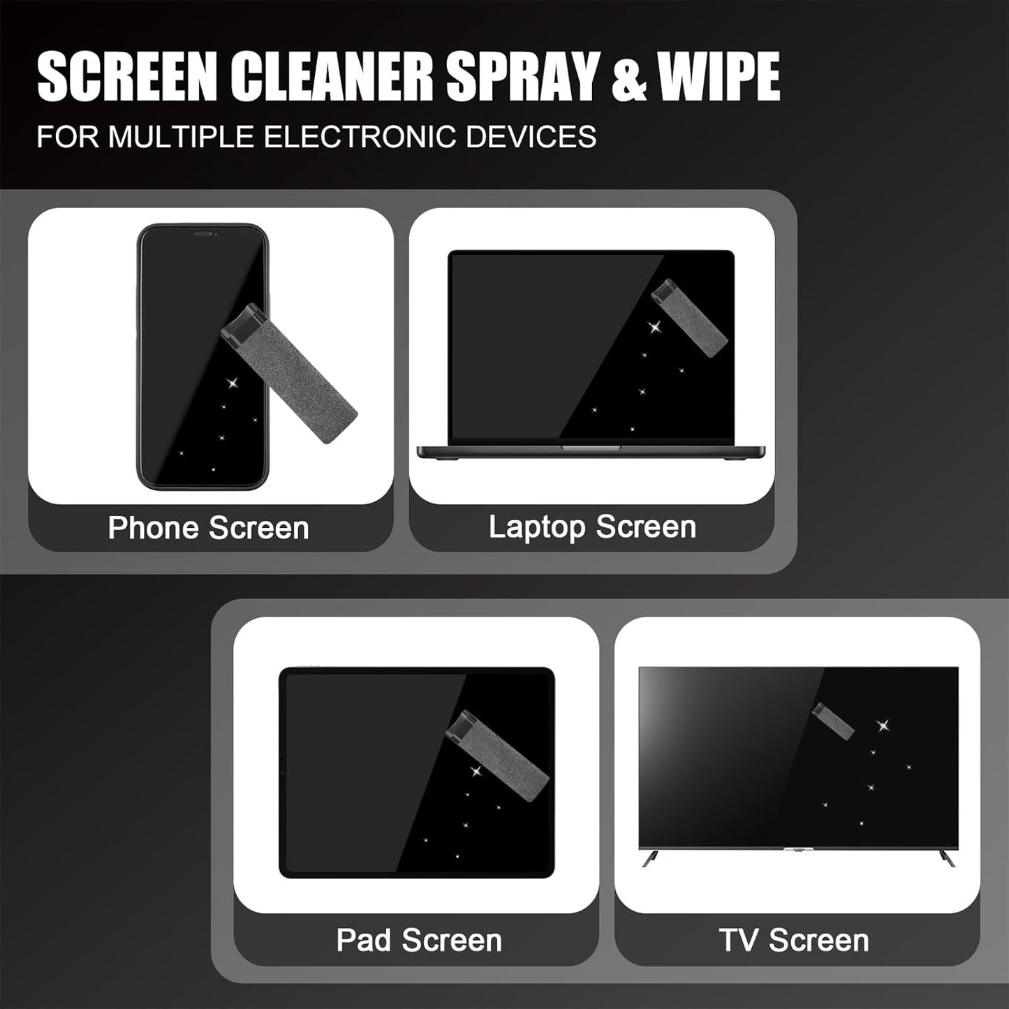 walrfid Car Screen Cleaner Spray and Wipe, Laptop Touchscreen Mist Cleaning Kit for Electronics Computer, iPad, CellPhone, MacBook, TV, Monitor, Tablet, Kindle Display, with White Graffiti Case - Grey