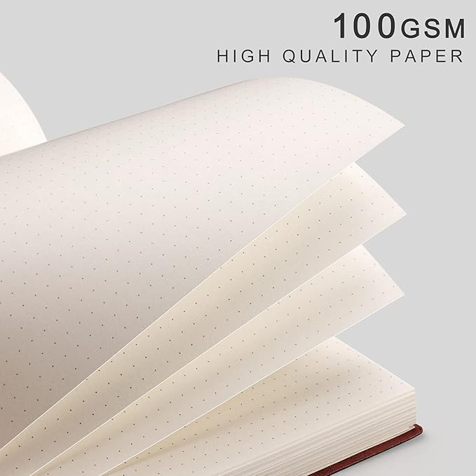 AHGXG Bullet Dotted Journal 2 Pack - B5 Large Journal Dot Grid Notebook (7.6'' X 10'') with Thick 120gsm Dot Paper, Soft Leather Cover, Total 384 Pages, Inner Pocket - BlackBrown