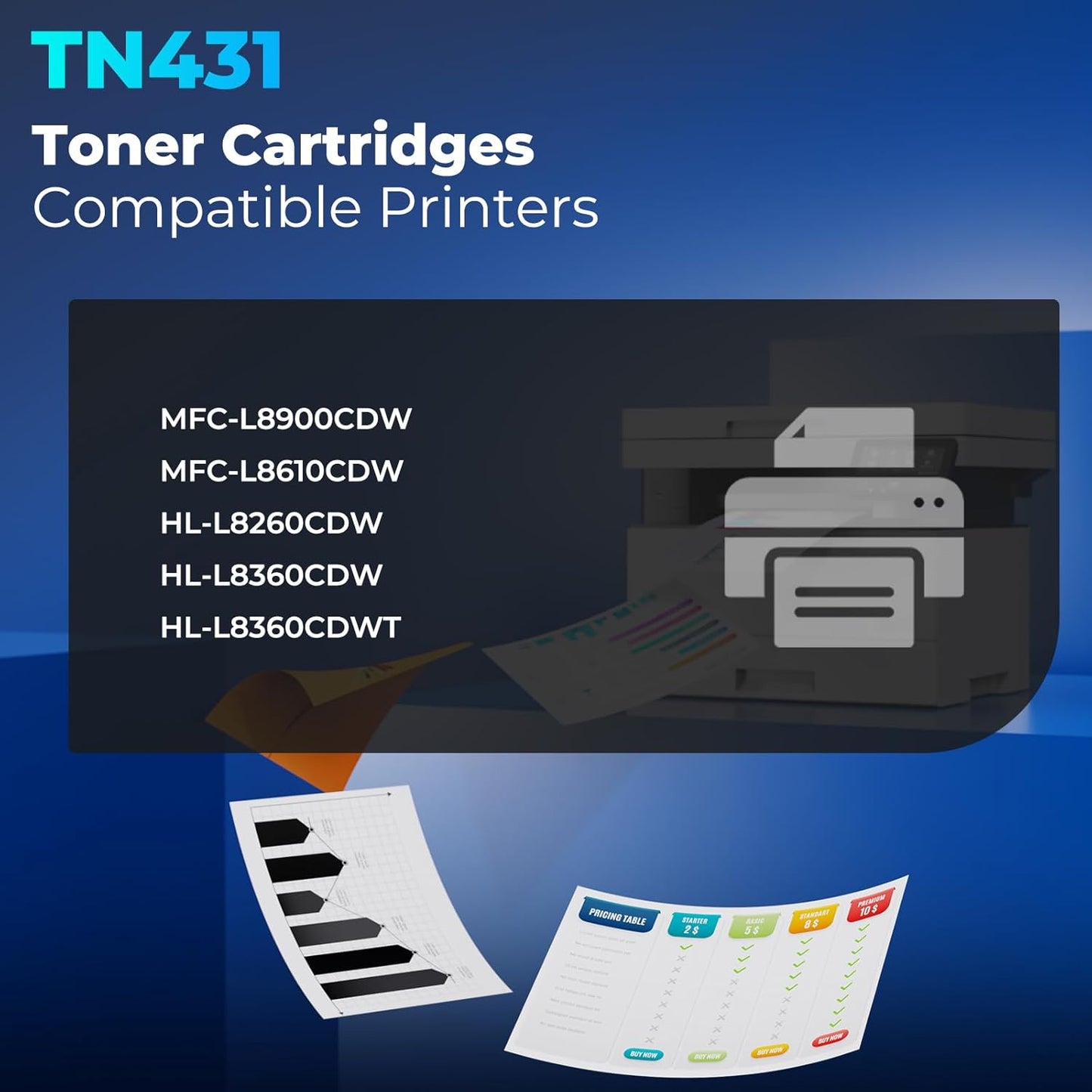 TN431 TN-431 Toner Cartridges Compatible for Brother TN431 TN-431 TN 431 for Brother MFC-L8900CDW Toner Cartridges MFC L8900CDW HL-L8360CDW HL-L8260CDW HL-L8360CDWT MFC-L8610CDW, 4-Color