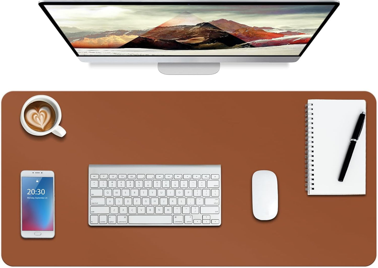 Boutilon Leather Desk Pad Protector,Non-Slip Mouse Pad,Laptop Desk Pad,Office Mouse Mat,Waterproof Leather Desk Blotter,Desk Writing Pad for Office and Home (L-Brown,35"x 17")