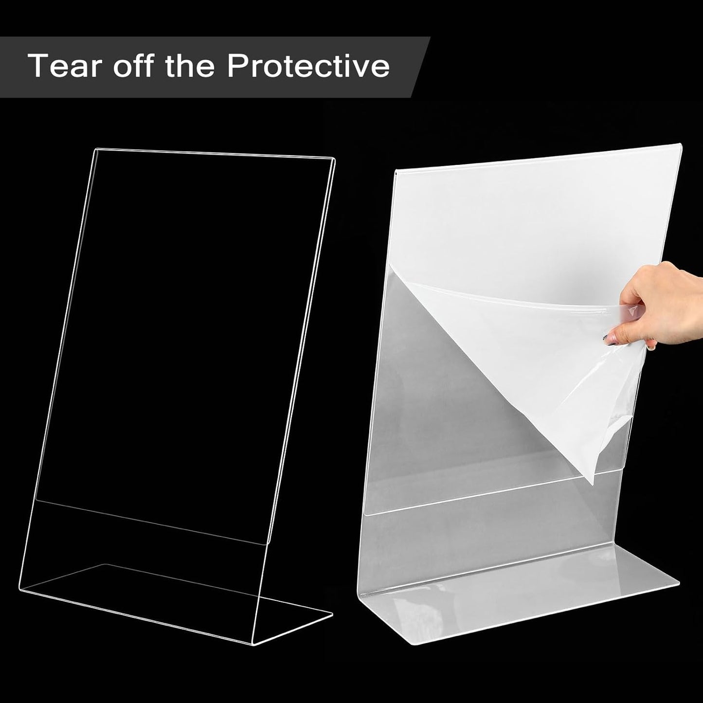 Qilery 4 Pcs 11 x 17 Inch Acrylic Sign Holder Clear Display Stand Frame Table Top Slant Back Plastic Sign Holder Flyer Document for Menu Workers Teachers Office School Desktop