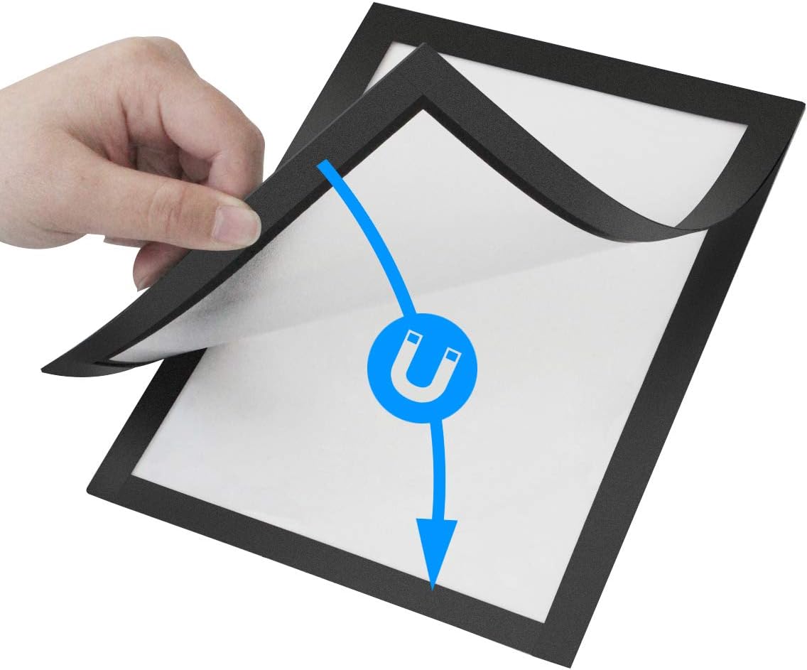 Document Sign Holder Pockets with Adhesive Back, Plastic Poster Picture Notice Display Frame for Window/Door/Wall/Cabinet, 8.5 x 11.6 Inches, Black, 2 Pack