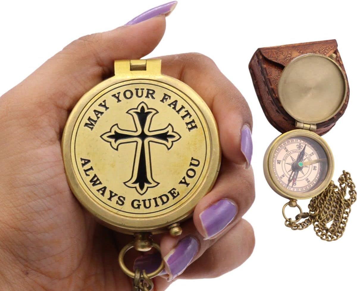 God's Way Solid Brass Engraved Compass - Psalm 32:8, Directional, Baptism & First Communion Gifts for Boys & Girls, Christian Gifts for Men & Boys