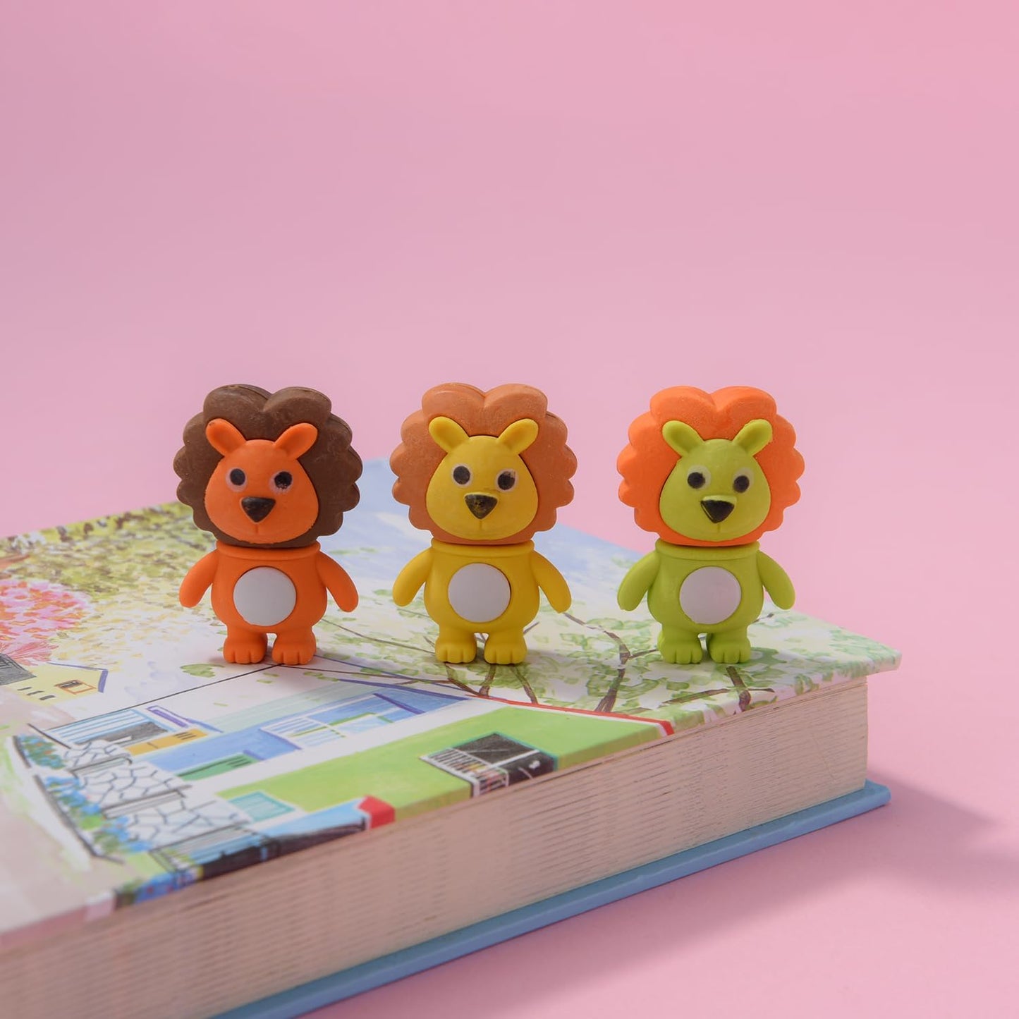 12 Pack Lion Erasers for Kids, 3D Animal Erasers for Boys and Girls, Fun Take Apart Erasers for School Supplies Prize Gifts Party Favors