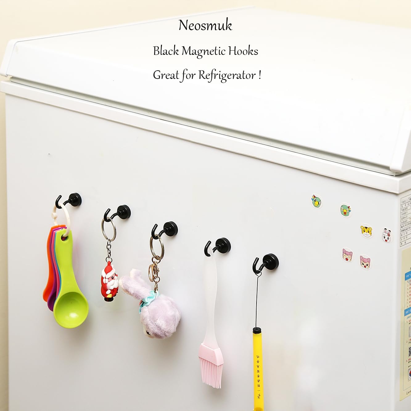 Neosmuk Black Magnetic Hooks,30lb Heavy Duty Earth Magnets with Hook for Refrigerator, Extra Strong Cruise Hook for Hanging, Magnetic Hanger for Curtain, Grill (Black, 4 Pack)