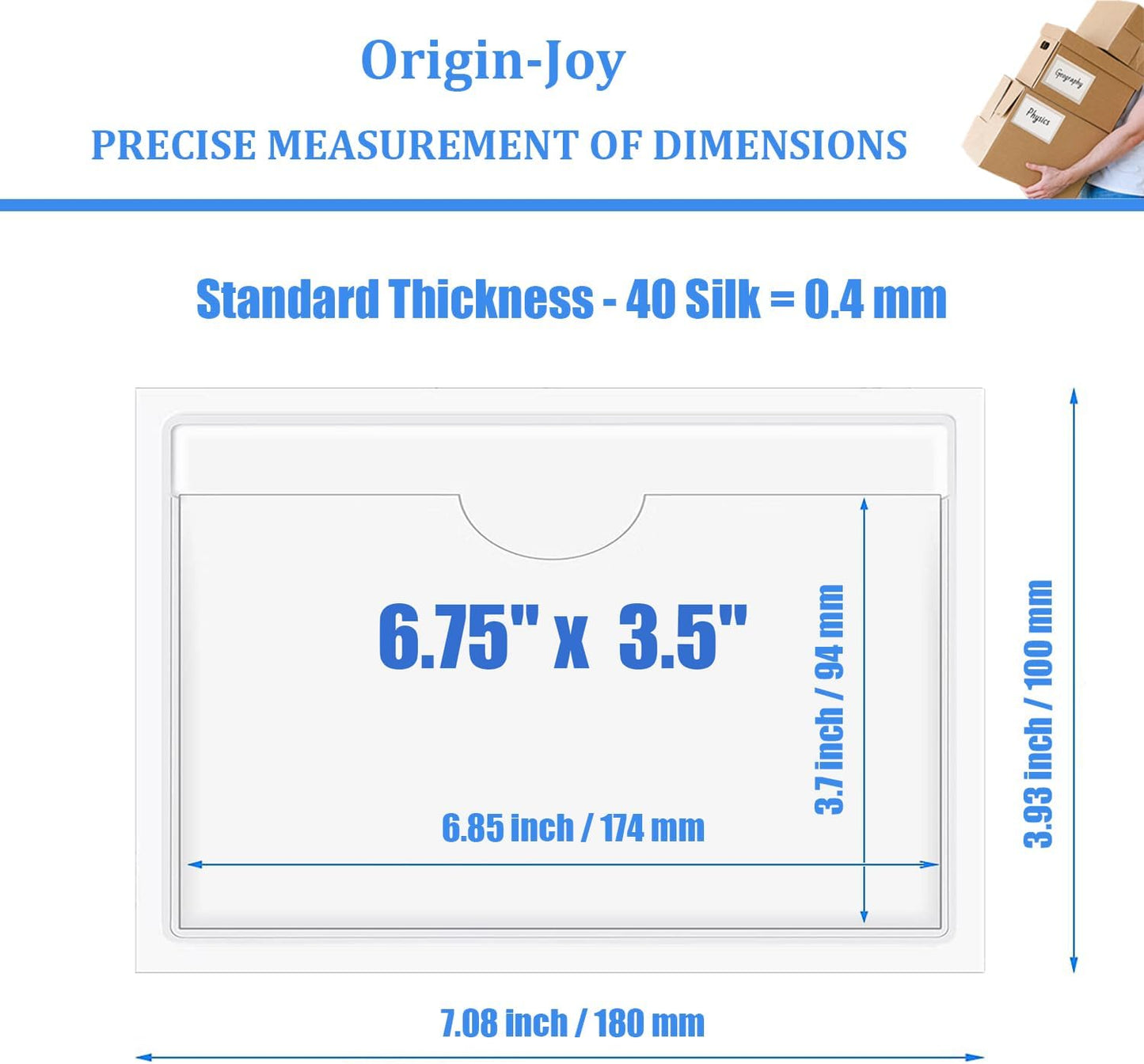 Origin-Joy 35 PCS Self Adhesive Index Card Pockets with Top Open, Clear Plastic Label Holder for Notes, Library and Business, Adhesive Pockets & Card Holder (6.75 x 3.5 inch)