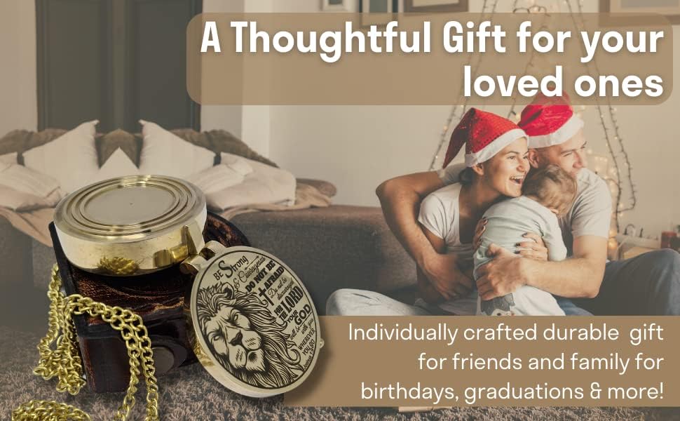 Brass Compass Engraved with Religious Scripture Verse - Ideal Gift for Son, Grandson, Daughter - Perfect for Baptism, Communion, Church and Graduation Day Present