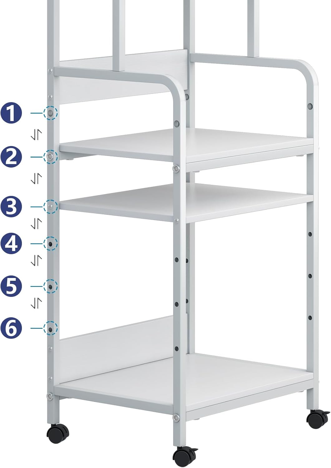 4 Tier Printer Stand with Storage Shelf, Large Tall Printer Cart with Wheels, Mobile Printer Table for Home Office, Adjustable Stands for Printer Heat Press Scanner Fax (White)