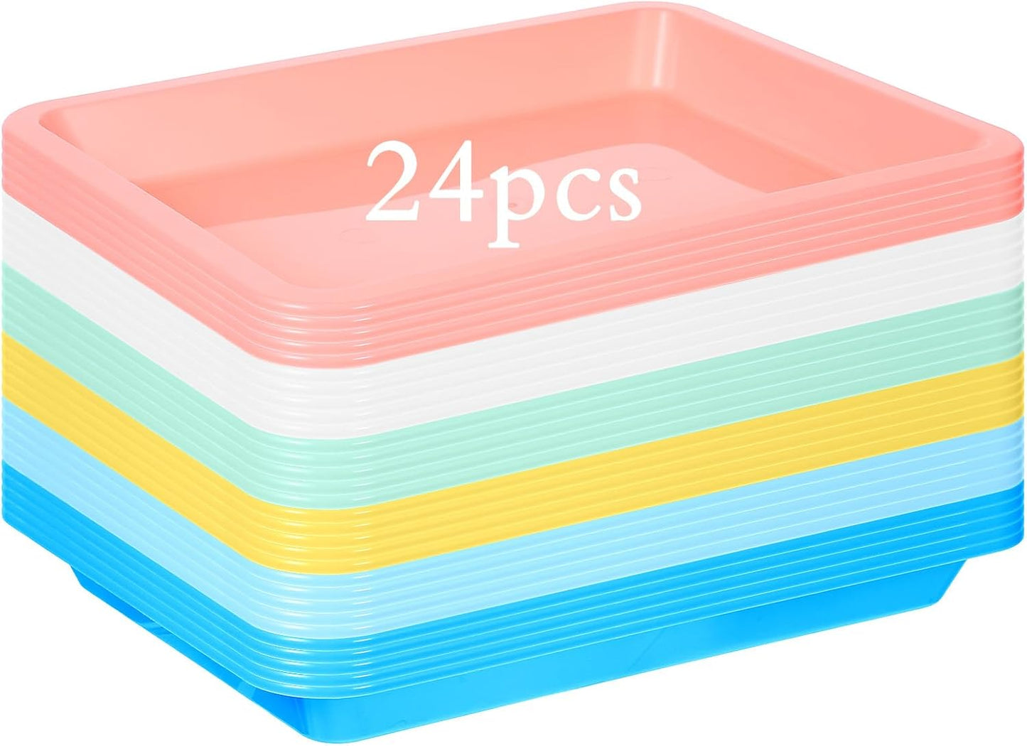 24Pcs Plastic Art Trays for Classroom Activity Craft Sand Trays Flat Storage Tray Serving Organizer Tray Stackable Bins for Painting Beads Office School DIY Projects 9.6 x 7.3 Inches
