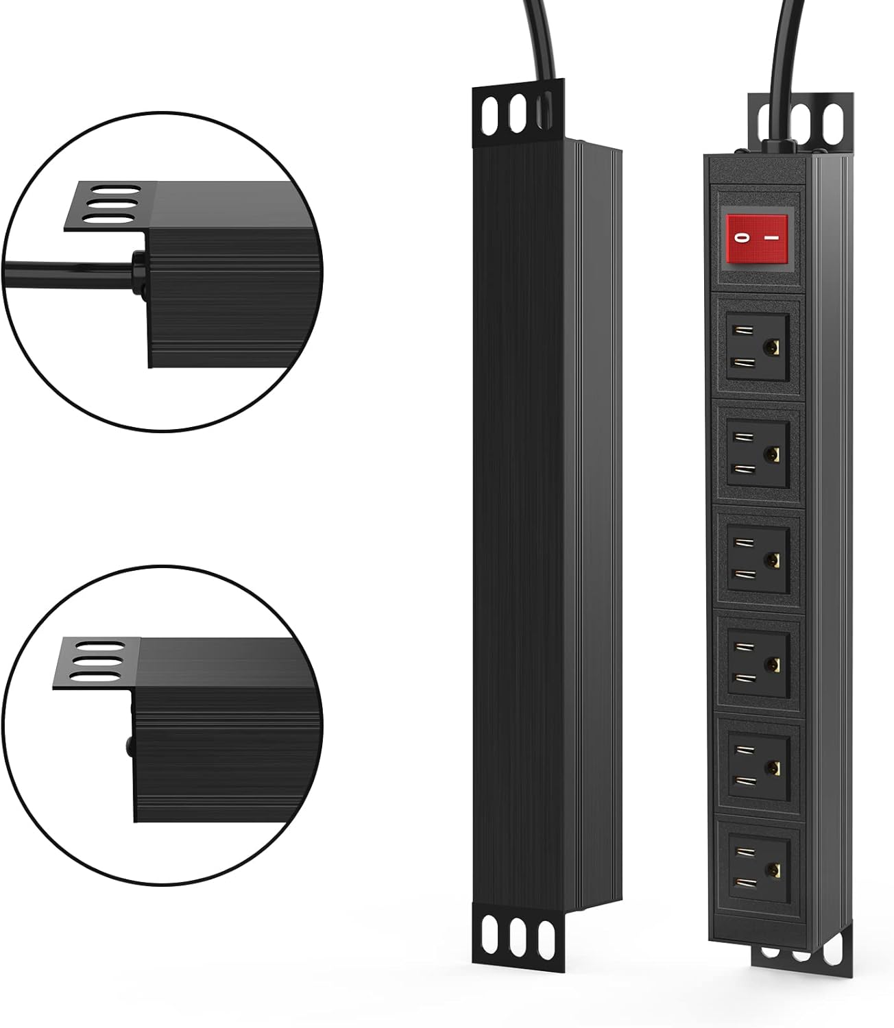20PCS 6 Outlet Power Strip, Metal Mountable Power Strip Surge Protector, Heavy Duty Wall Mount Power Outlet for Commercial, Industrial, Workshop, Long Power Cord, 15A/125V 1875W