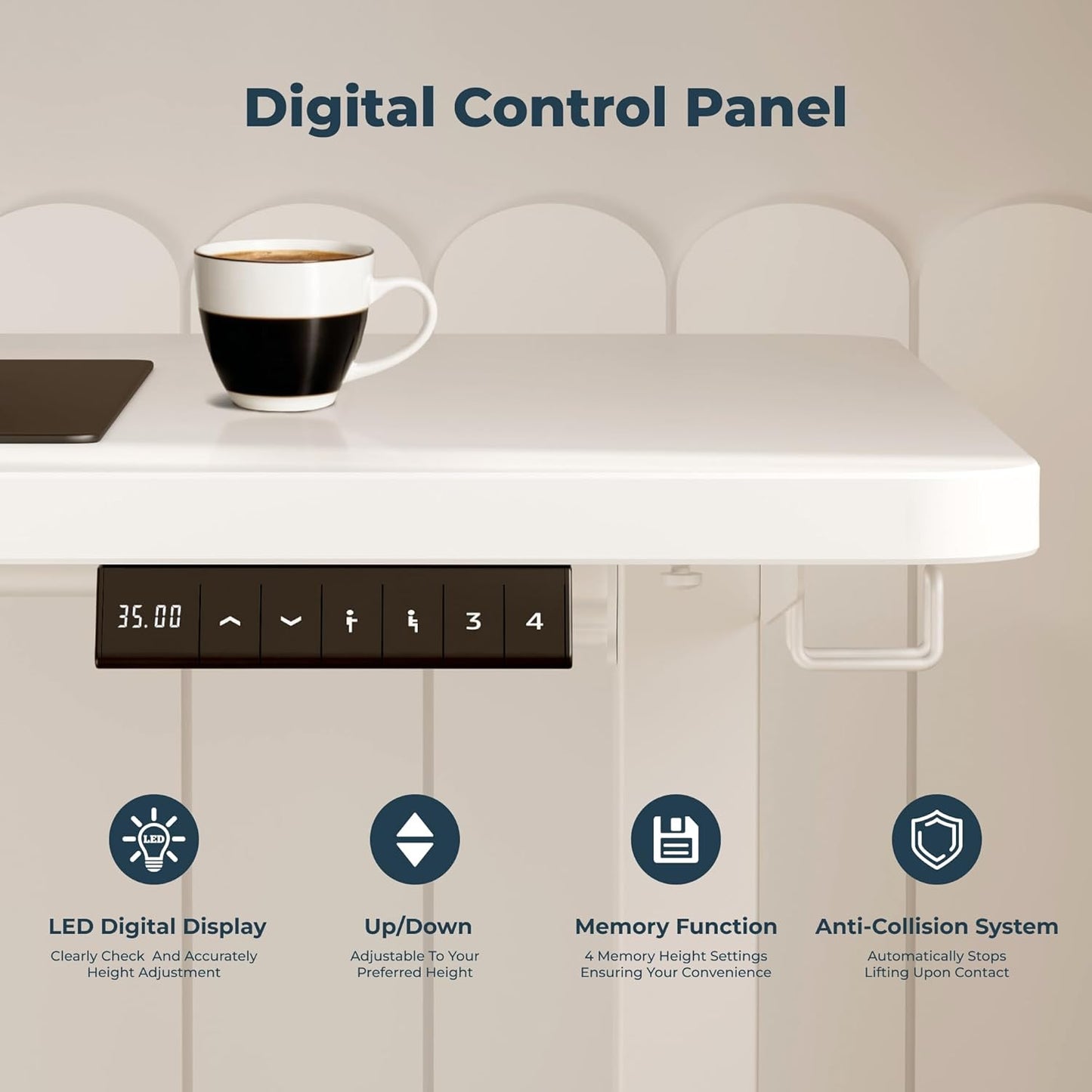 Adjustable Stand Up Desk Standing Desk, 47x24 Inches Home Office Desk with Memory Preset, Computer Workstation Sit Stand Desk Splice, White