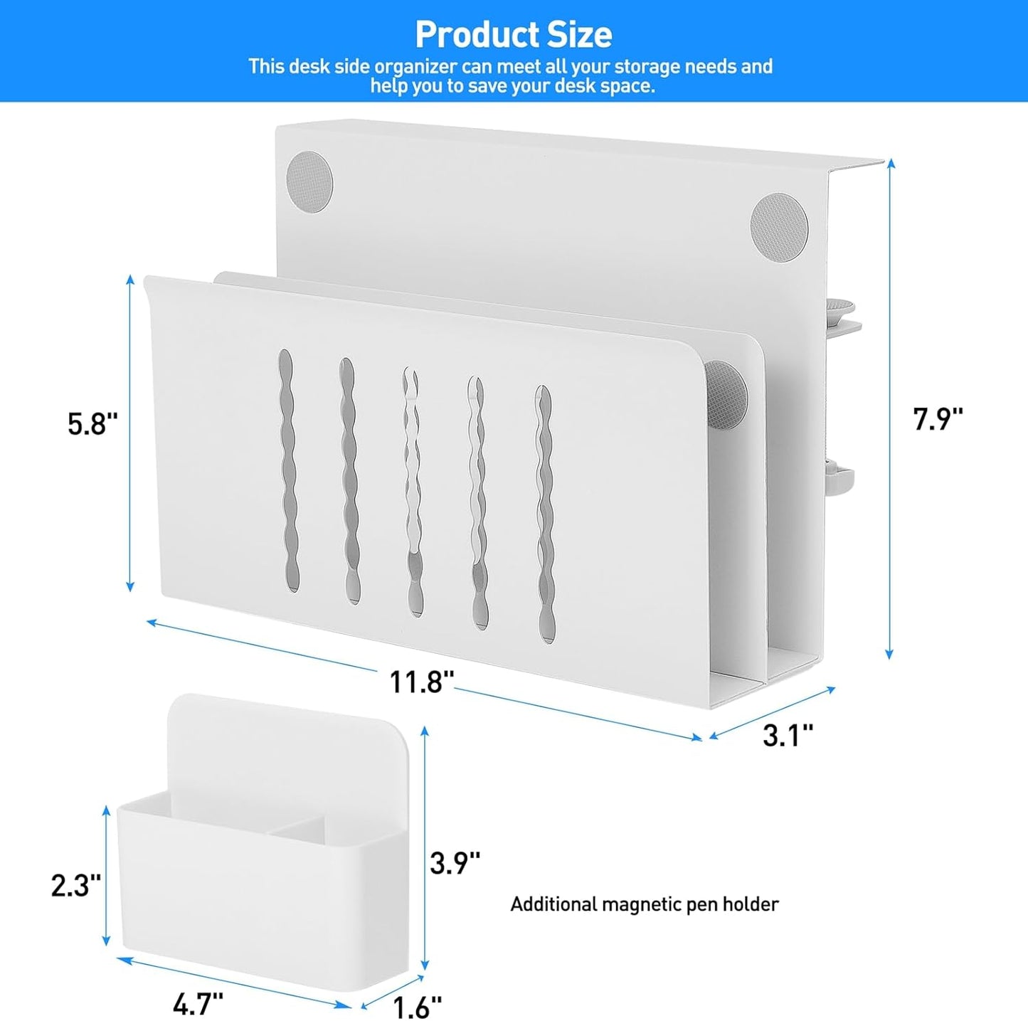 MAXECHO Desk Side Storage, Under Desk Laptop Mount, Table Side Hanging File Organizer, No Drill Clamp On Cable Management Tray, Laptop Holder with Magnetic Pen Holder for Office and Home, Load 22 Lbs
