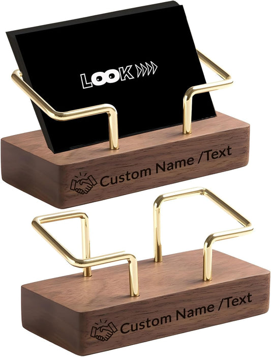HJX 2Pcs Custom Business Card Holder for Desk - Personalized Engraved Name Logo Wooden Business Card Organizer, Customized Business Card Desktop Display Gifts for Men Women (2 packs)