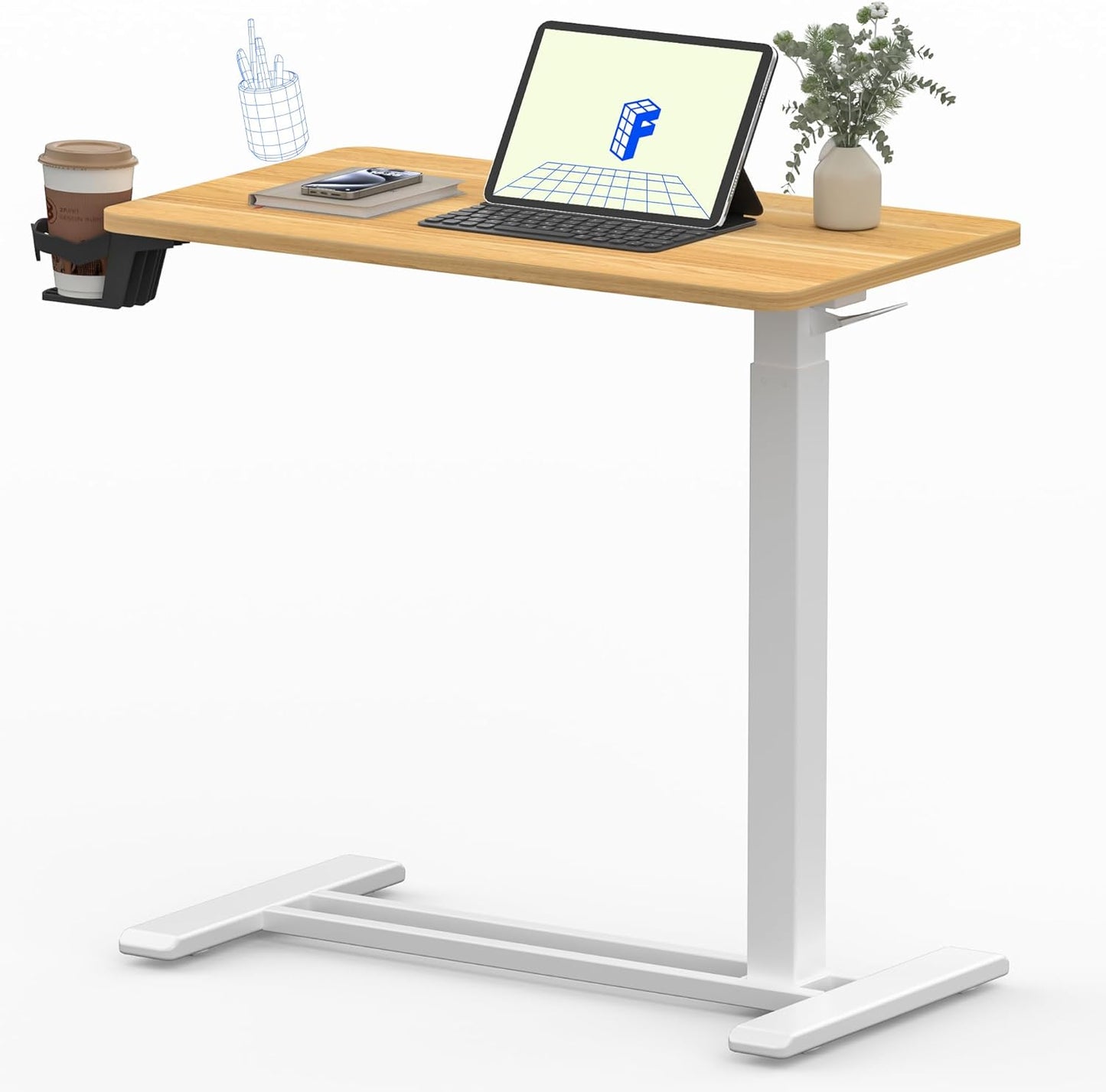 FLEXISPOT Mobile Standing Desk with Wheels Pneumatic Laptop Table Rolling Computer Cart Movable Height Adjustable Small Sit Stand Desk Computer Workstations Home Use(27.6" W x 15.7" D, Maple)
