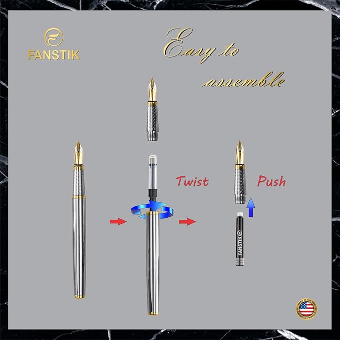 Silver&Gold Luxury fountain pen (Made In USA) fancy gift set for women, Real 24K Gold Plating, Professional executive pen gift set for men (Lux fountain Silver-Gold)