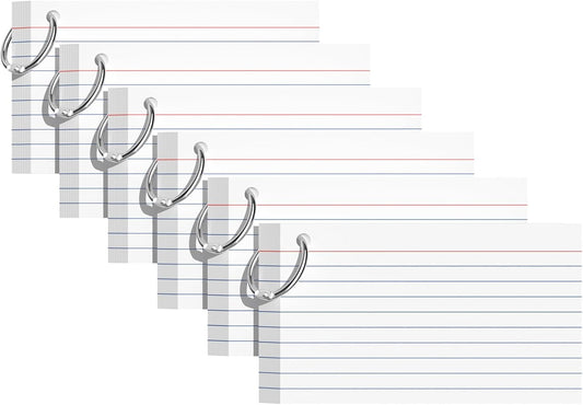 Index Cards 3x5 Inches, 300 PCS, White Flash Cards With Ring, Punched Lined Study Card Ruled Flashcards Notecards, Ruled Front And Blank Back, Note Card for School, College And Home