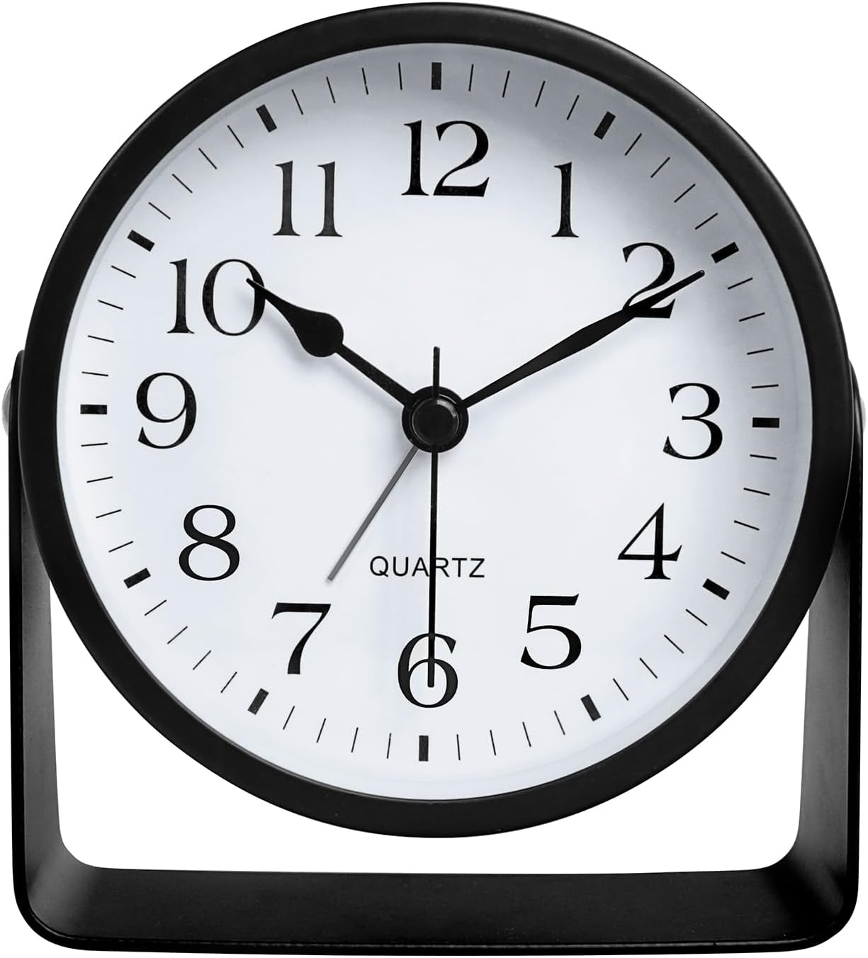 Small Desk Analog Alarm Clock Battery Powered Mini Metal Nightstand Shelf Clock with Light Side Table Decor Mid Century Cute Alarm Clock for Heavy Sleepers Bedrooms Desktop Living Room Bathroom