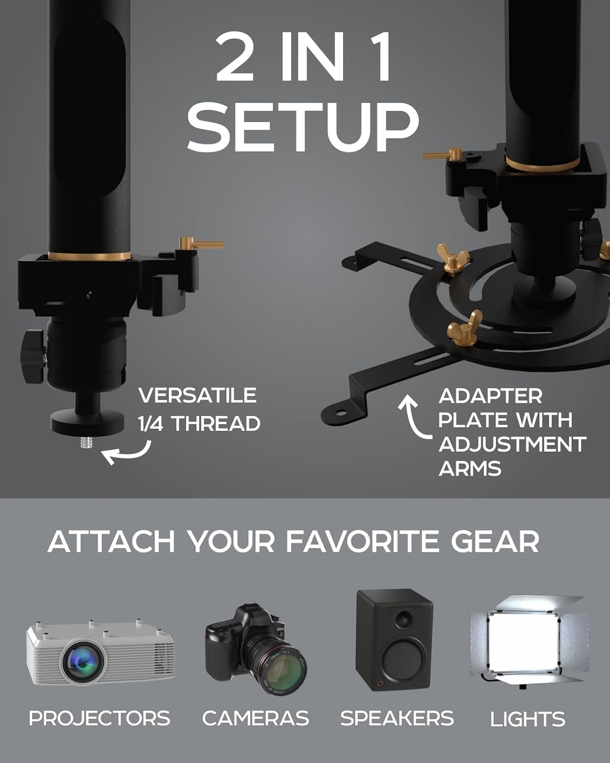 PropVue Universal Projector Mount - Adjustable Ceiling or Wall Mount for Office & Home Mini Projectors - Full Motion, Easy Installation, 360° Swivel, Extendable Length 13.8" to 21"