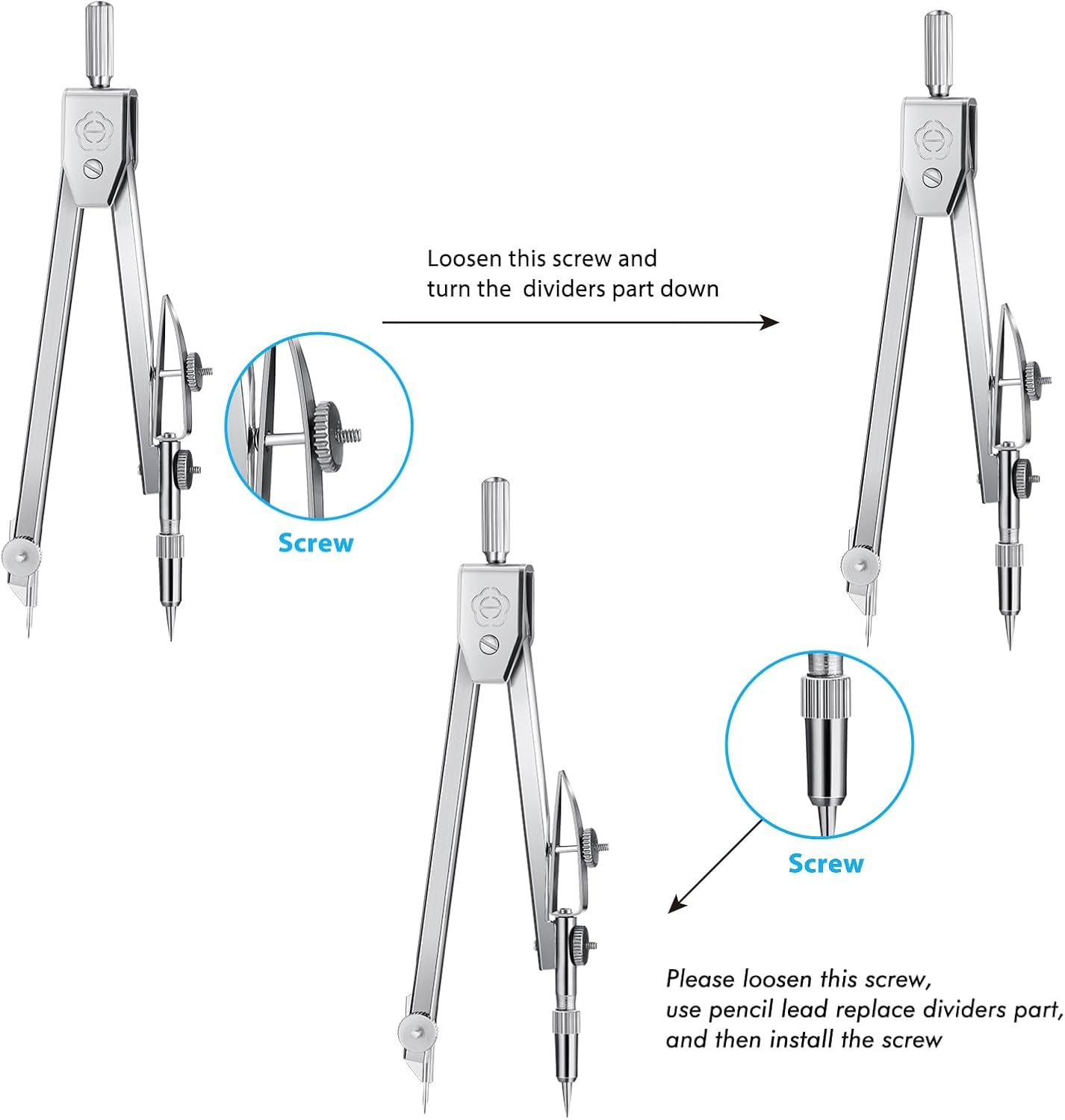 EBOOT Student Geometry Math Set, Drawing Compass and 6 Inch Swing Arm Protractor 180 Degree Math Protractor (Blue)