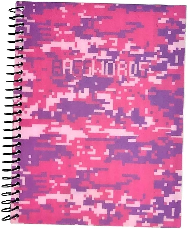 RE-FOCUS THE CREATIVE OFFICE, Password Keeper Small Mini Pink Camouflage with Alphabetical Tabs Spiral Binding Removable Sheets Journal Organizer Including Sections for Website, Address, Username, and