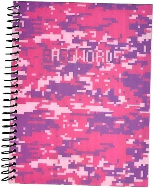 RE-FOCUS THE CREATIVE OFFICE, Password Keeper Small Mini Pink Camouflage with Alphabetical Tabs Spiral Binding Removable Sheets Journal Organizer Including Sections for Website, Address, Username, and