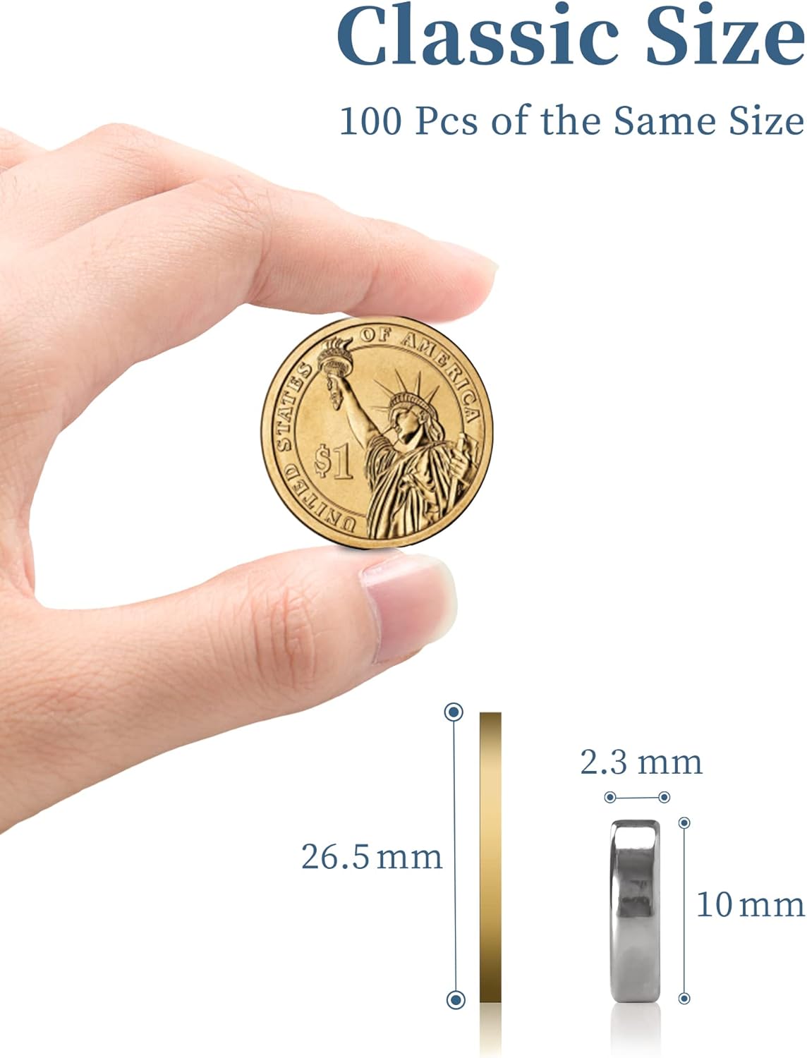 SMARTAKE 100 Pcs Refrigerator Magnets, 10x2.3mm Small Round Fridge Magnet, Multi-Use Premium Neodymium Office Magnets for Fridge, Whiteboard, Billboard in Home, Kitchen, Office and School (Silver)