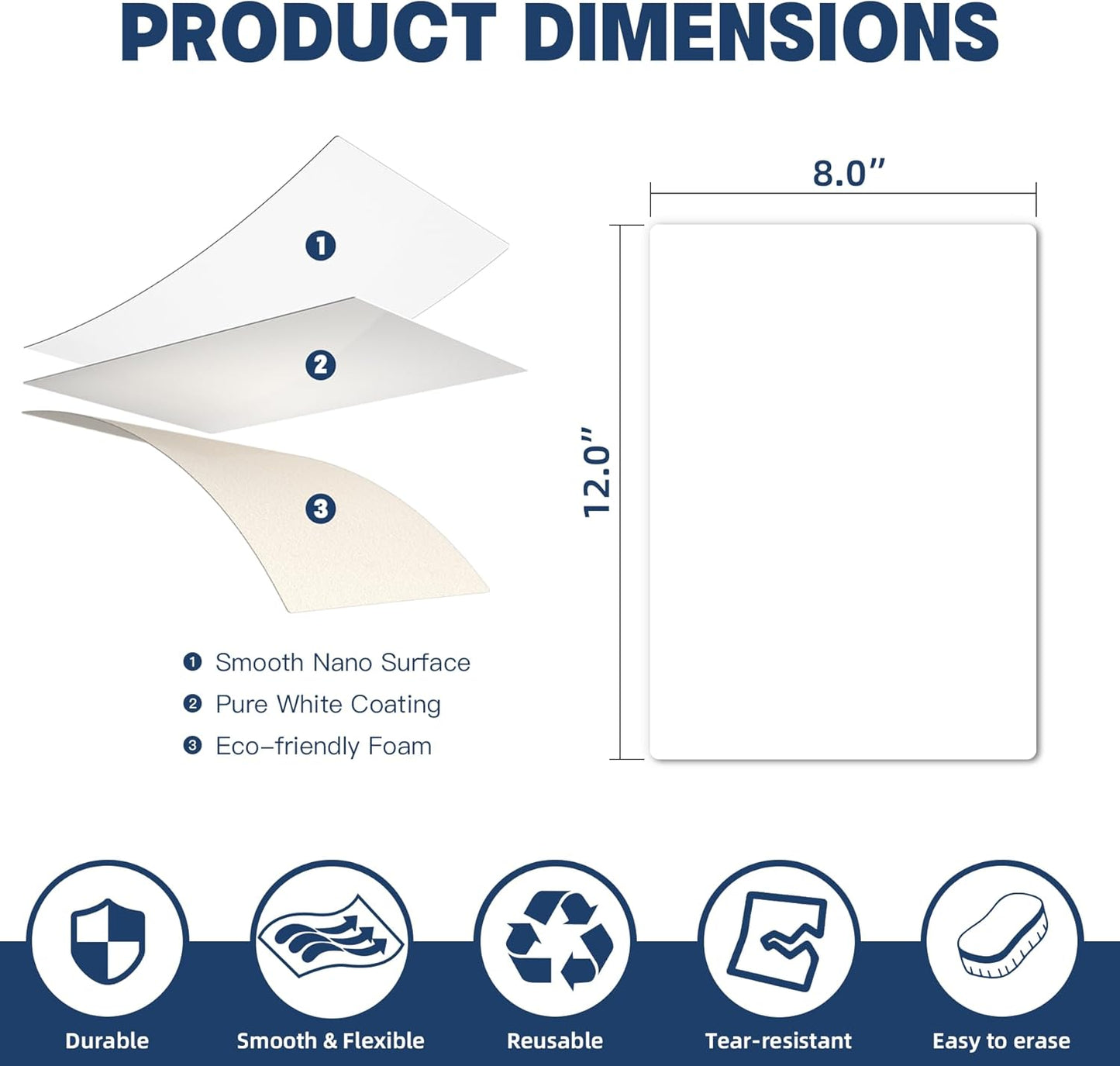 Dry Erase White Board Stickers, 12" x 8" Removable Dry Erase Sheets for Wall/Refrigerator/Door/Classroom, Adhesive Non-Magnetic Whiteboard, Fridge Dry Erase Paper(3 Sheets)